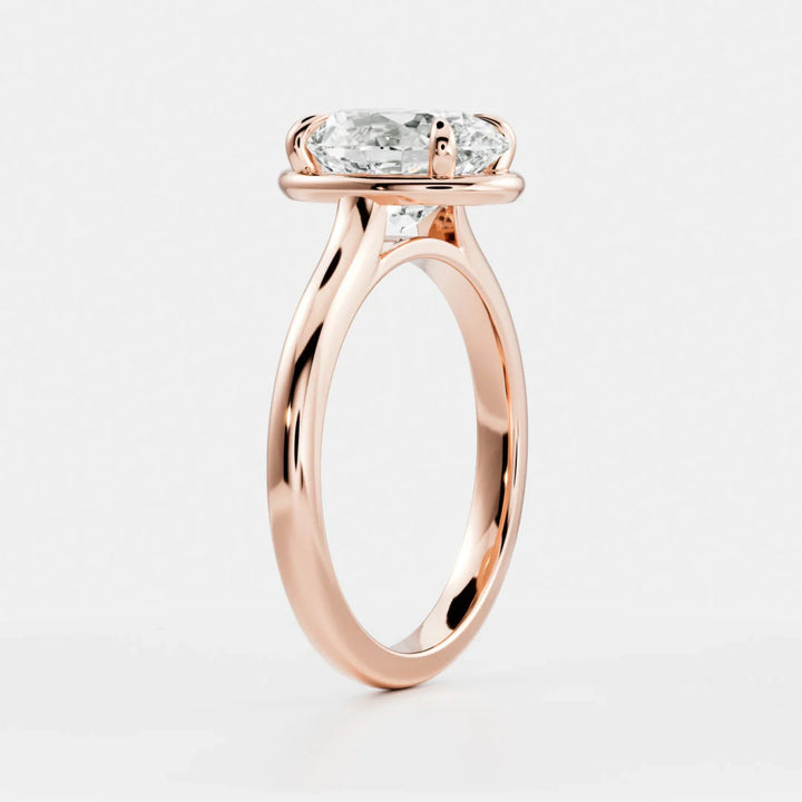 lab grown oval diamond engagement ring bezel cathedral solitaire USA
