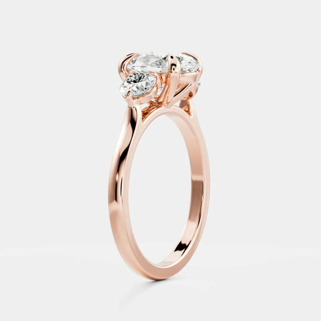 lab grown oval diamond three stone ring IGI certified USA