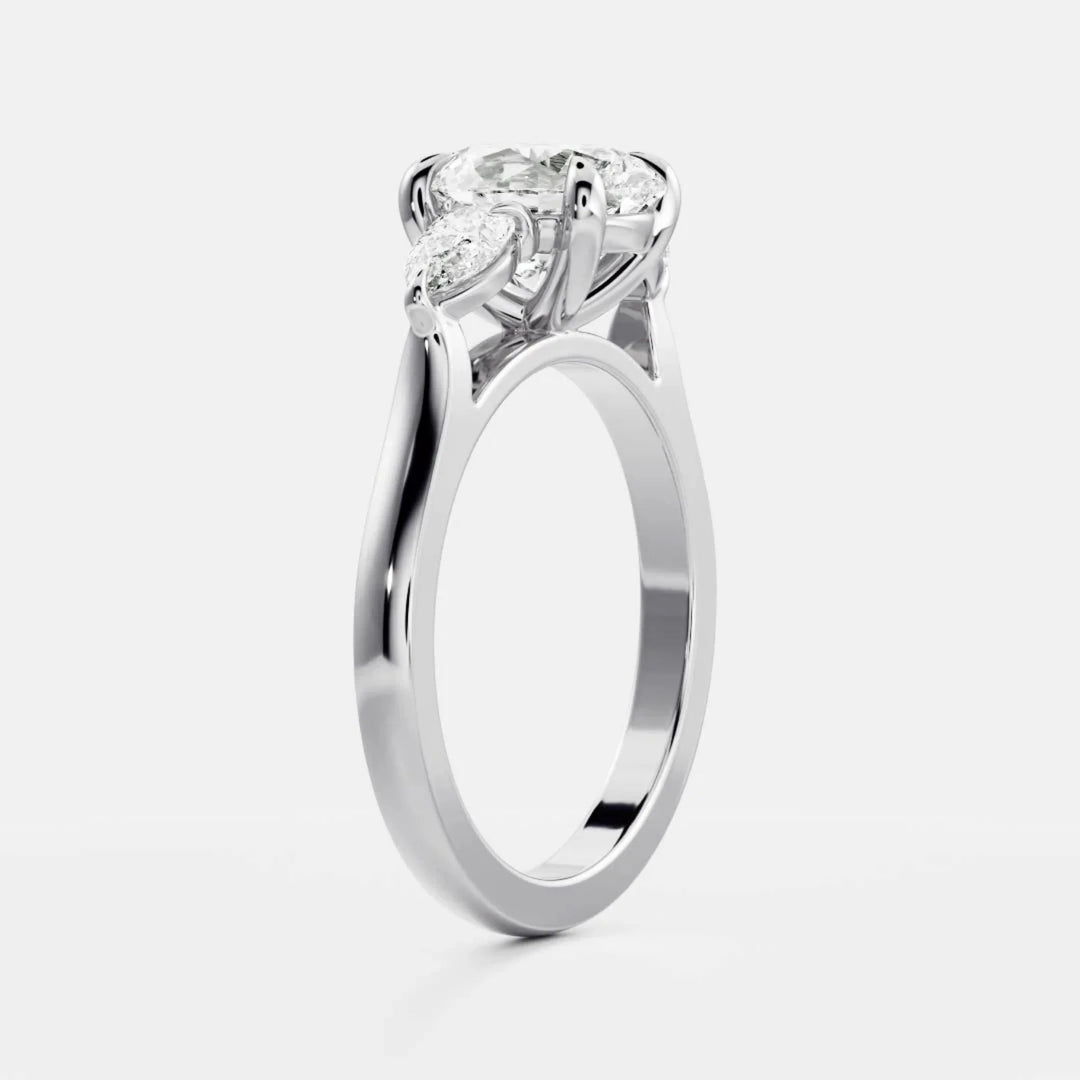 lab grown oval diamond three stone ring IGI certified USA