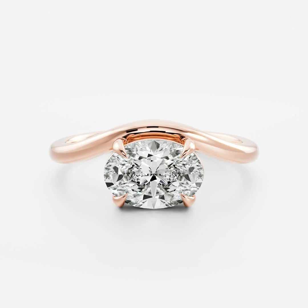 lab grown east west oval diamond curved solitaire ring IGI certified USA