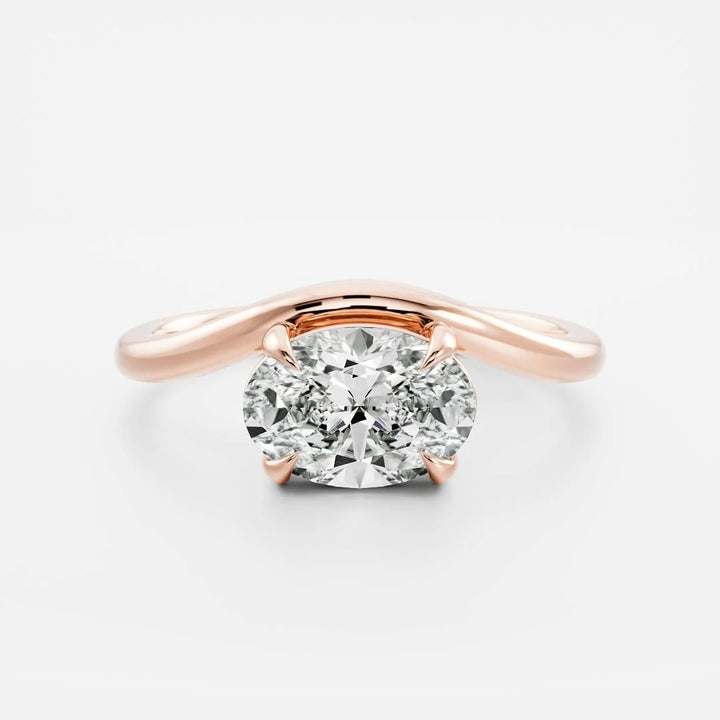 lab grown east west oval diamond curved solitaire ring IGI certified USA