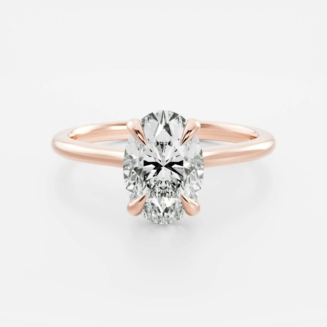 lab grown oval diamond cathedral engagement ring IGI USA
