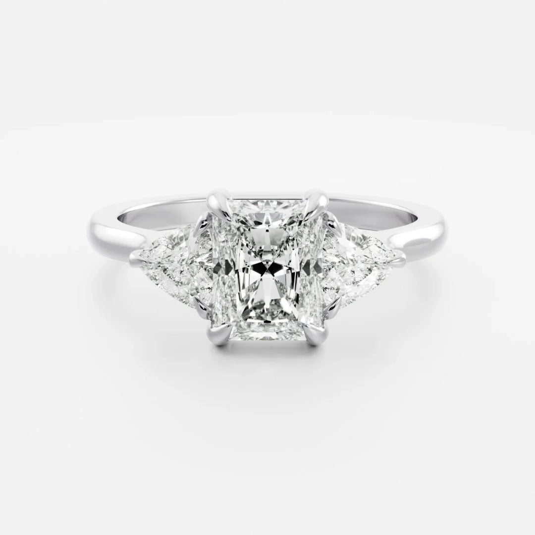 lab grown radiant diamond three stone ring IGI certified USA