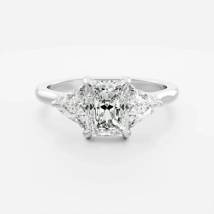 lab grown radiant diamond three stone ring IGI certified USA