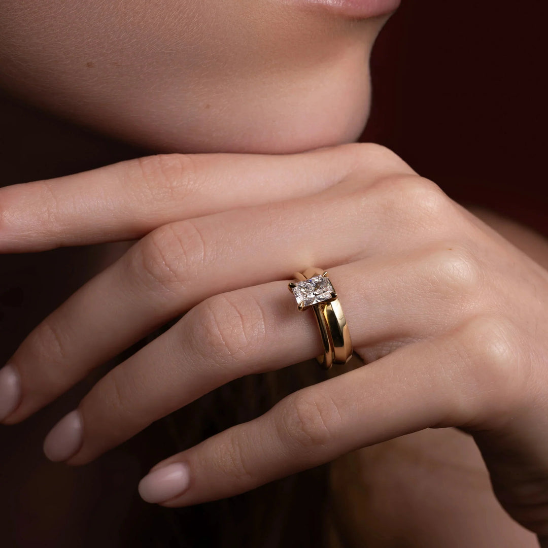 minimalist radiant cathedral engagement ring IGI certified lab diamond USA