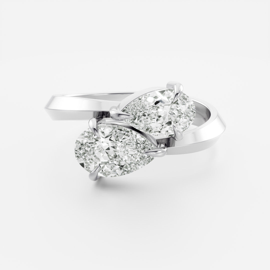 minimalist twisted knife edge toi et moi pear ring IGI USA 1ct
