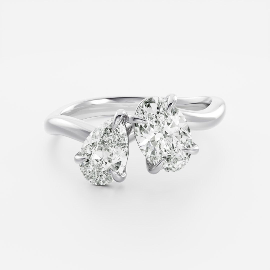 curved toi et moi pear oval engagement ring lab grown USA 1ct