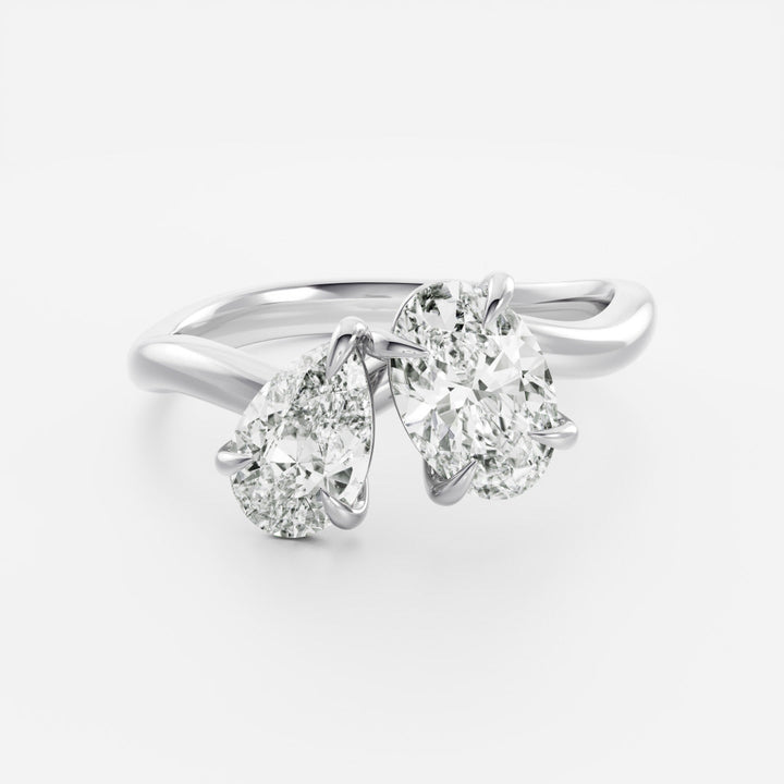 curved toi et moi pear oval engagement ring lab grown USA 1ct