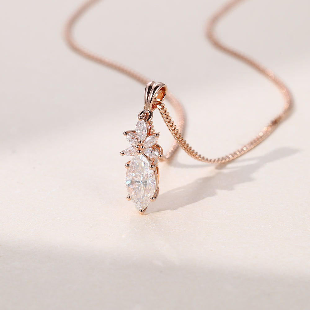 Marquise Cut Cluster Lab Grown Necklace For Women