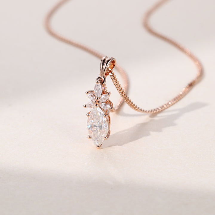 Marquise Cut Cluster Lab Grown Necklace For Women
