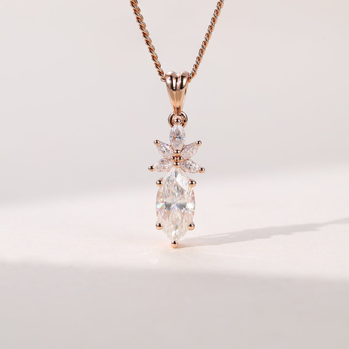 Marquise Cut Cluster Lab Grown Necklace For Women