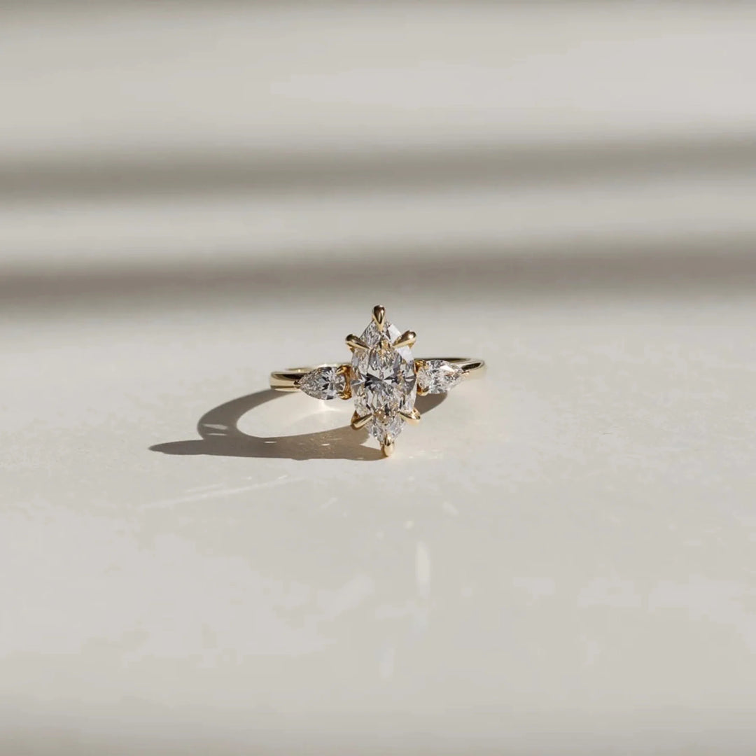 2.50CT Marquise Cut Lab Grown Diamond Three Stone Engagement Rings