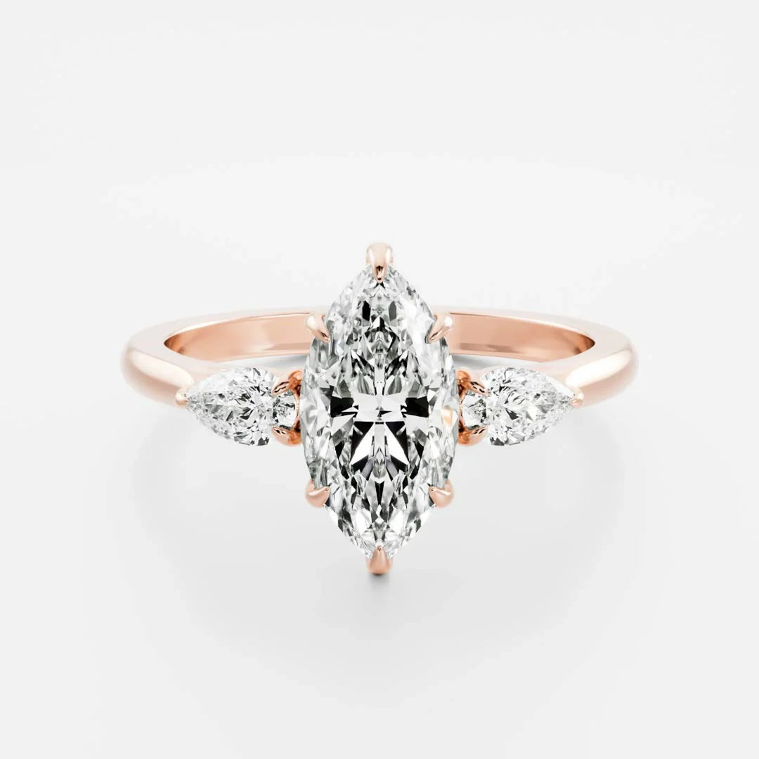 2.50CT Marquise Cut Lab Grown Diamond Three Stone Engagement Rings