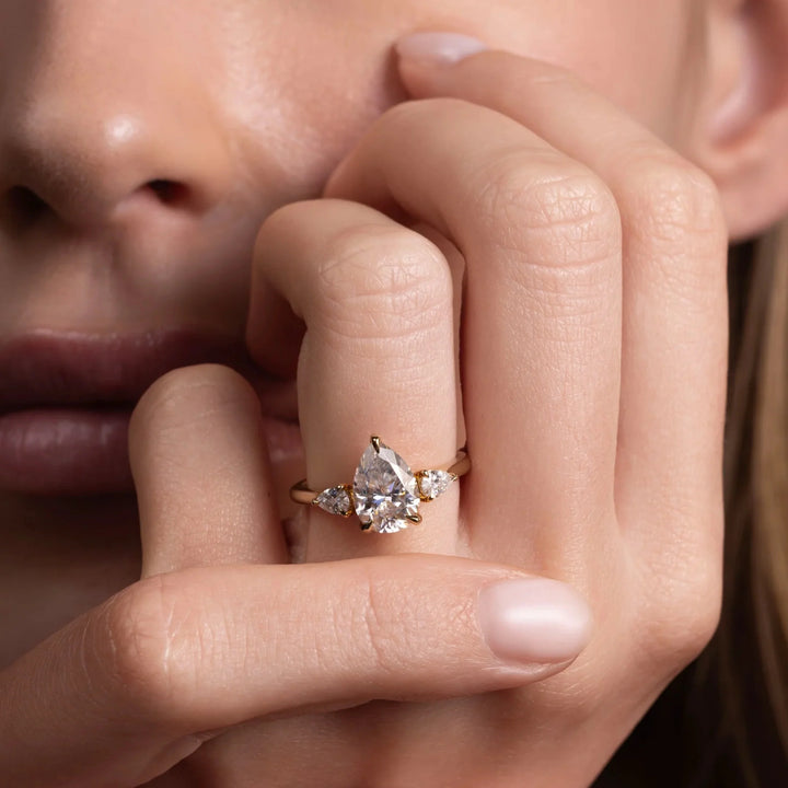 2.0CT Pear Cut IGI Certified CVD Diamond Three Stone Engagement Rings