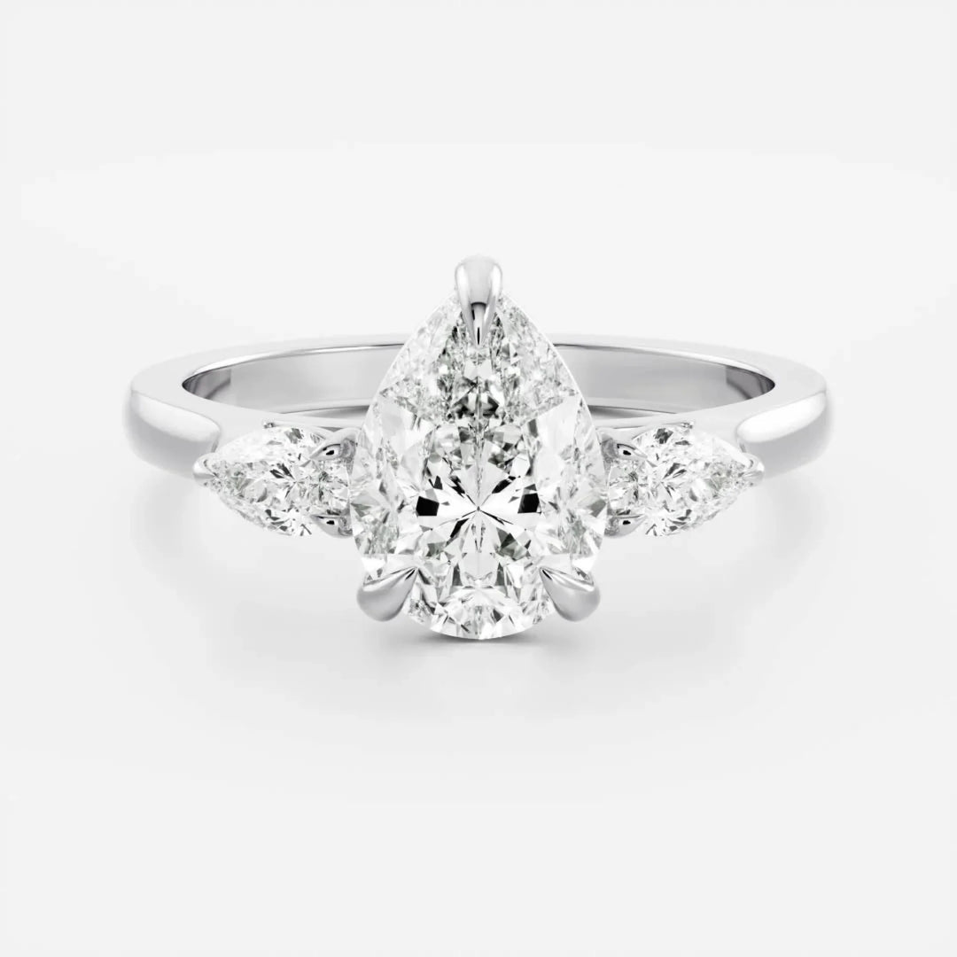 2.0CT Pear Cut IGI Certified CVD Diamond Three Stone Engagement Rings
