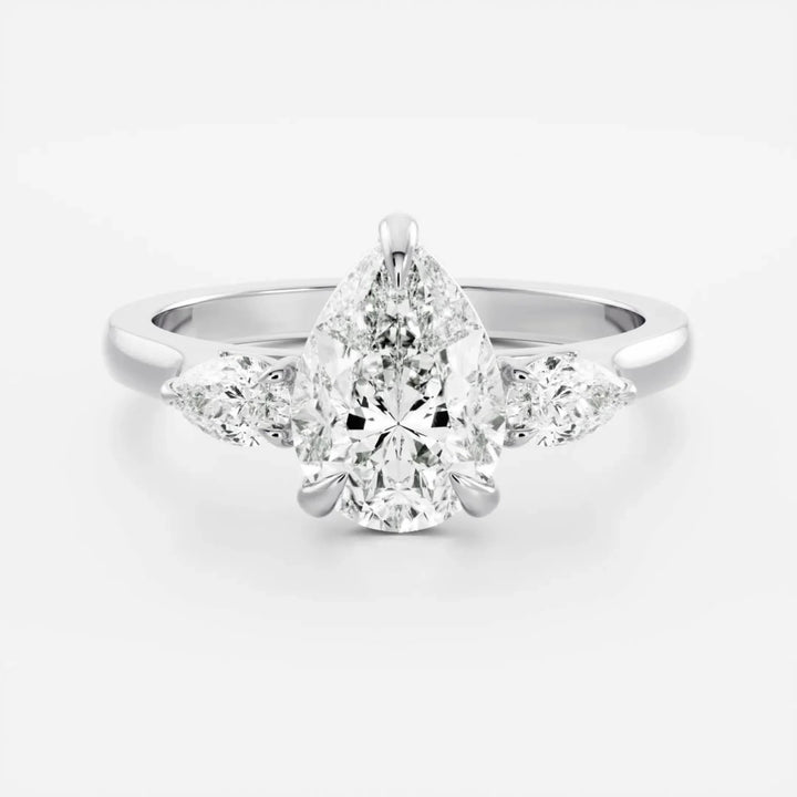 2.0CT Pear Cut IGI Certified CVD Diamond Three Stone Engagement Rings