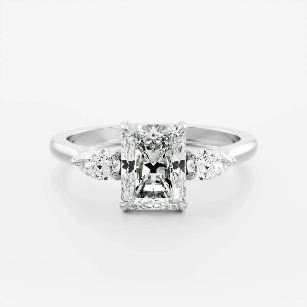 2.50CT Radiant Cut Lab Grown Diamond Three Stone Engagement Rings