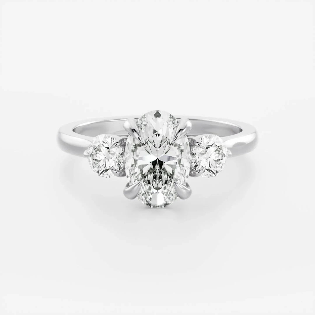 2.0CT Oval Cut IGI Certified CVD Diamond Three Stone Engagement Rings