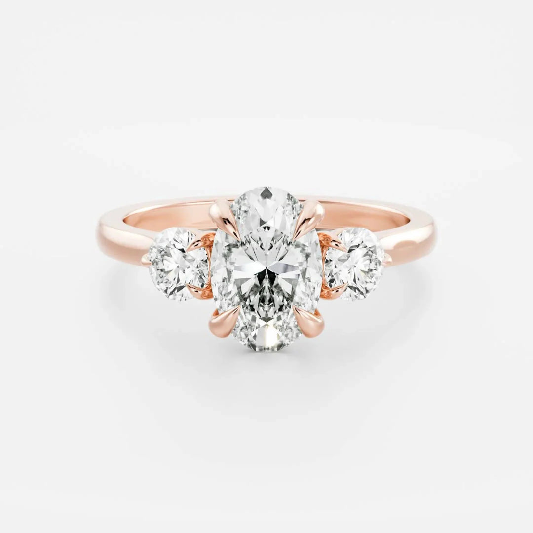 2.0CT Oval Cut IGI Certified CVD Diamond Three Stone Engagement Rings