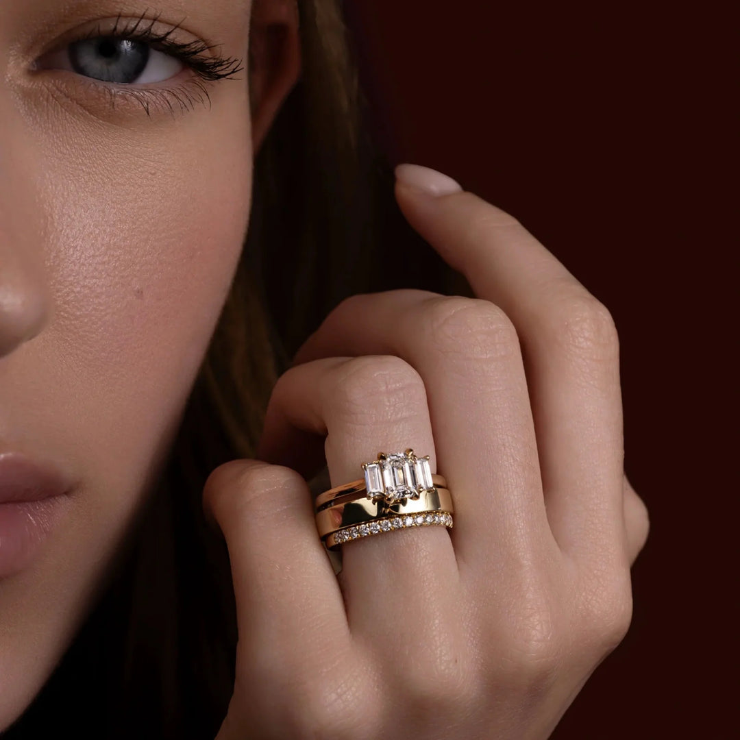 2.0CT Emerald Cut Lab Grown Diamond Three Stone Engagement Rings