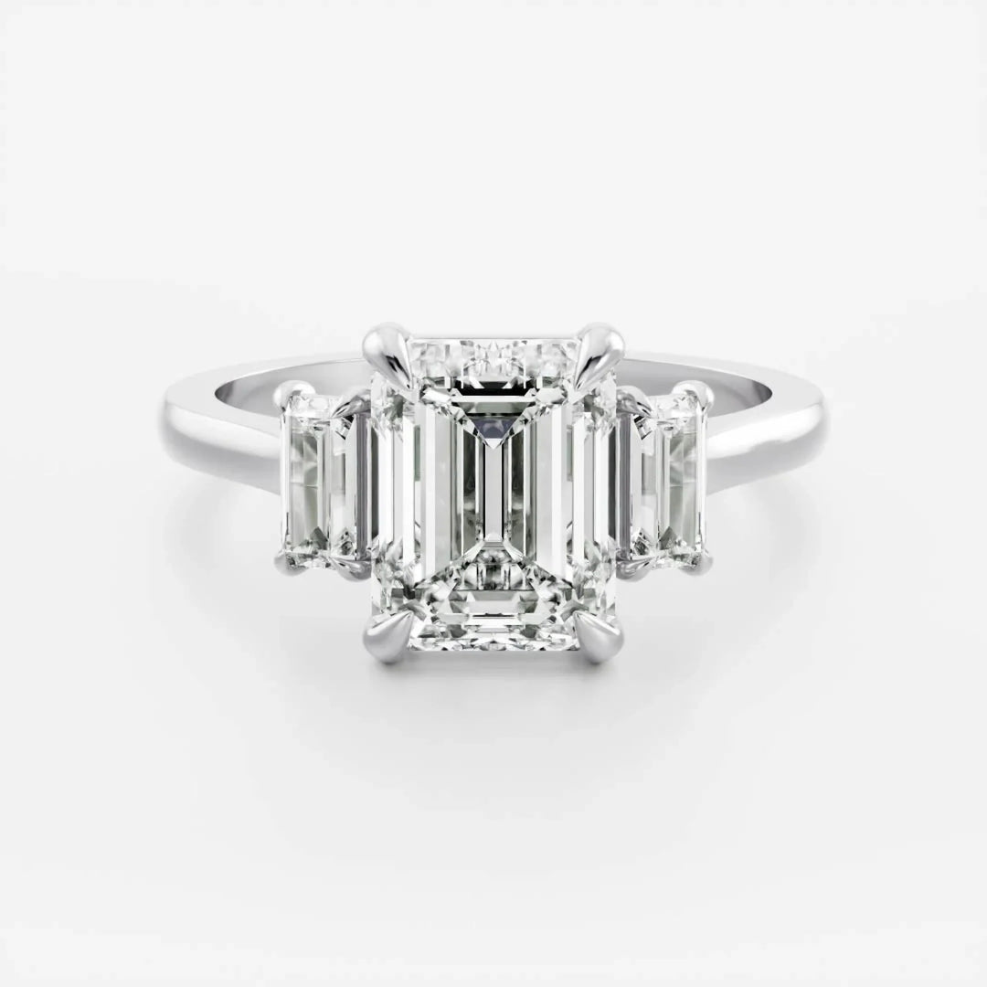 2.0CT Emerald Cut Lab Grown Diamond Three Stone Engagement Rings