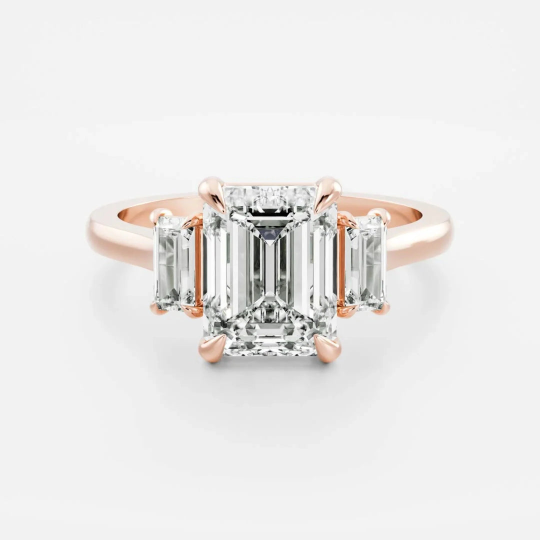 2.0CT Emerald Cut Lab Grown Diamond Three Stone Engagement Rings