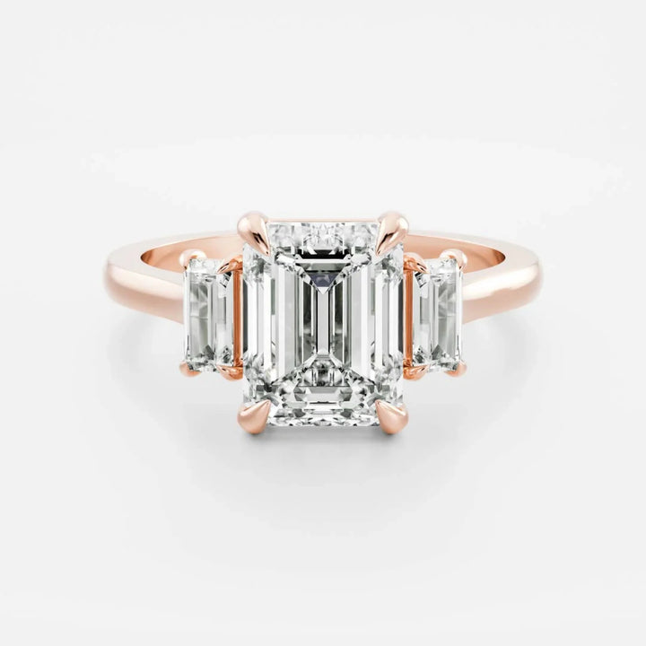 2.0CT Emerald Cut Lab Grown Diamond Three Stone Engagement Rings