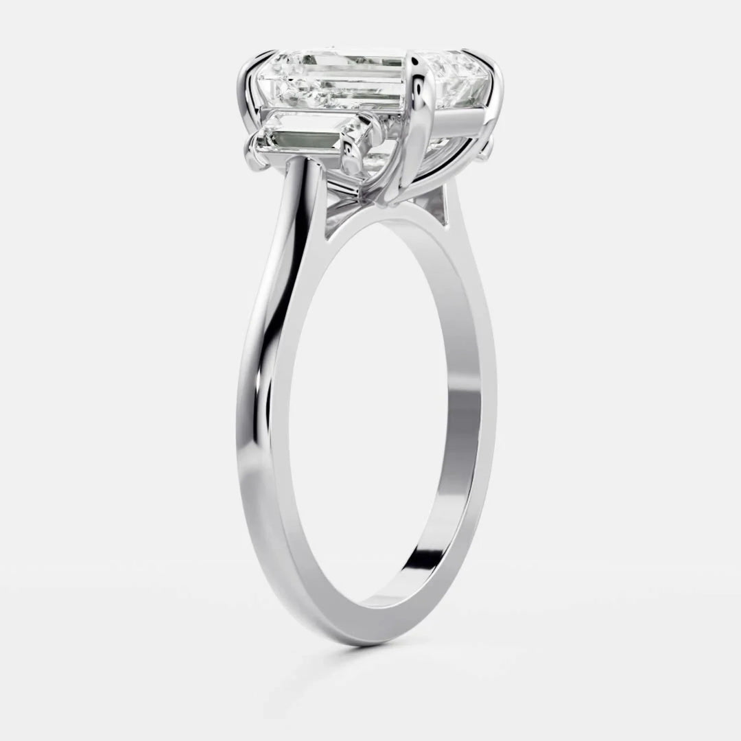 2.0CT Emerald Cut Lab Grown Diamond Three Stone Engagement Rings