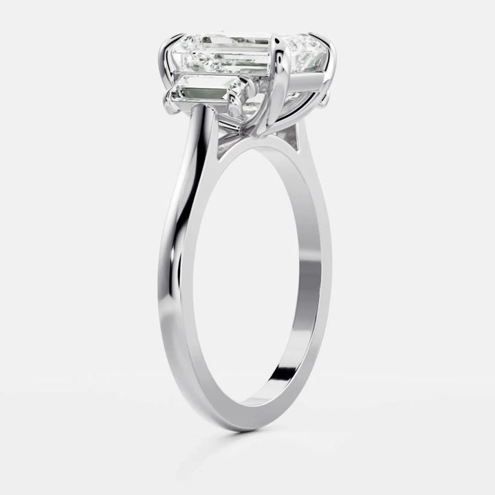 2.0CT Emerald Cut Lab Grown Diamond Three Stone Engagement Rings