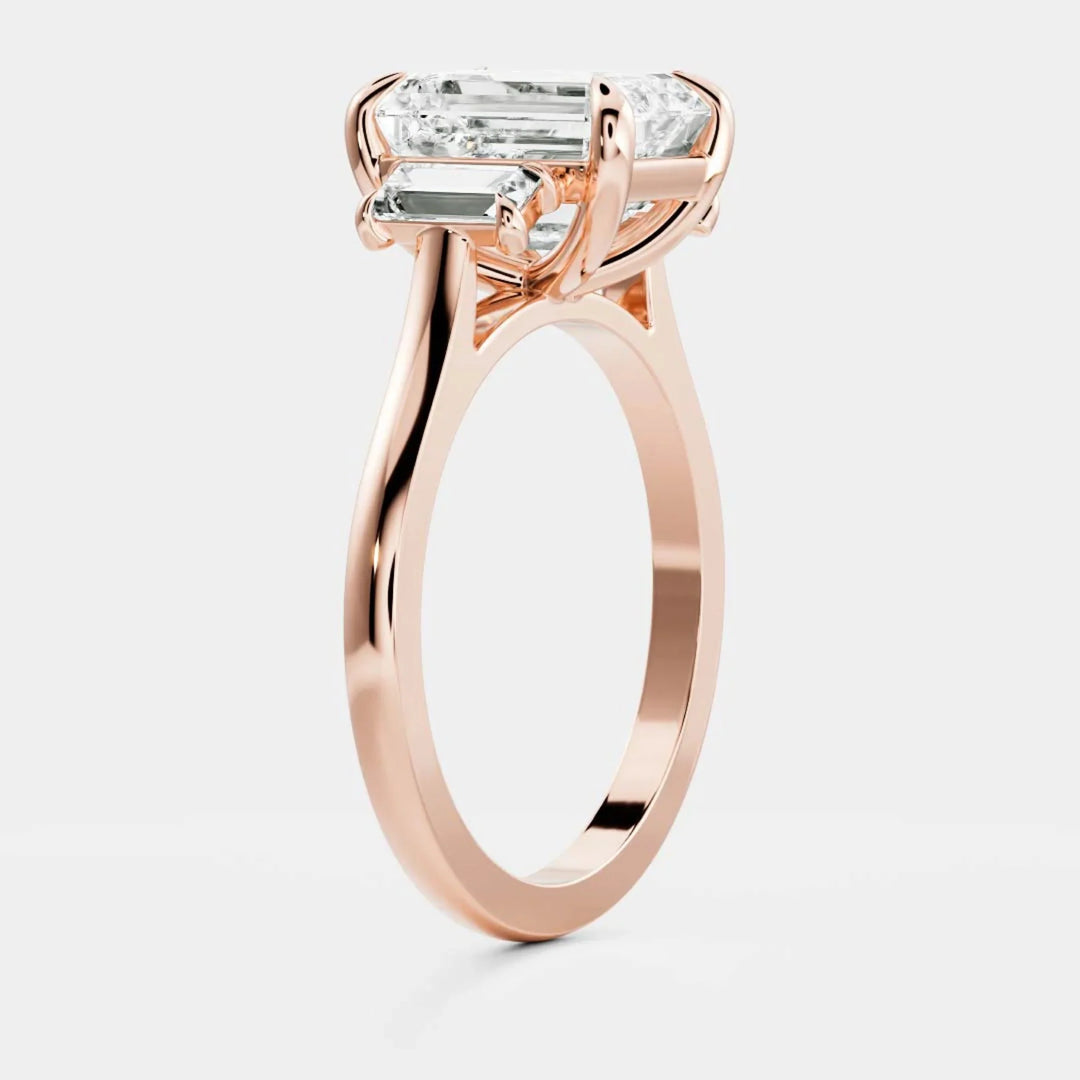 2.0CT Emerald Cut Lab Grown Diamond Three Stone Engagement Rings