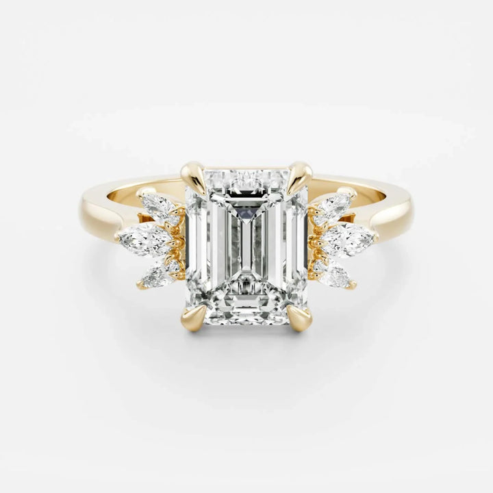 2.0CT Emerald Cut Lab Grown Diamond Cluster Engagement Ring