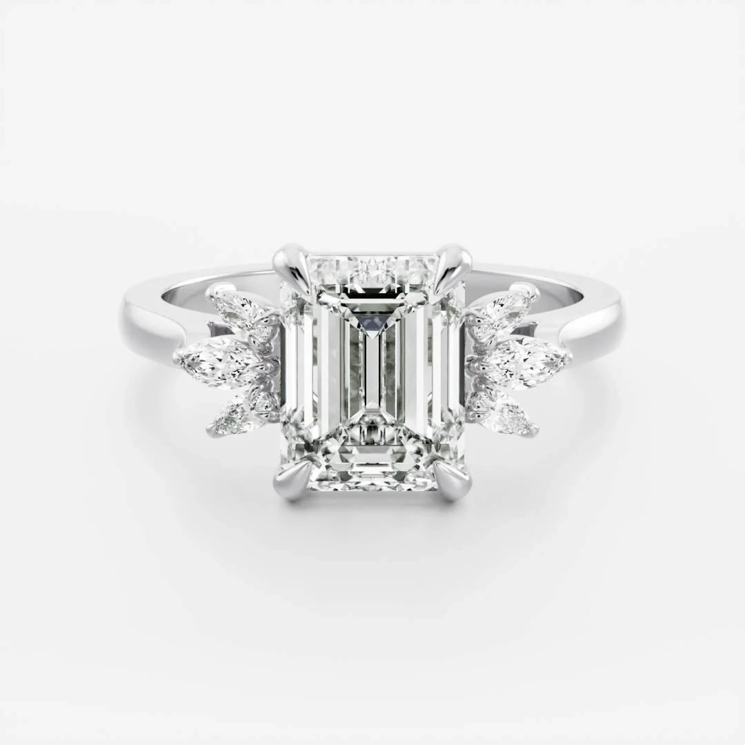 2.0CT Emerald Cut Lab Grown Diamond Cluster Engagement Ring