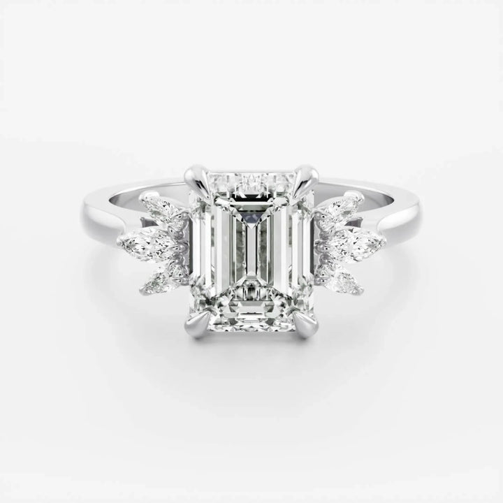 2.0CT Emerald Cut Lab Grown Diamond Cluster Engagement Ring