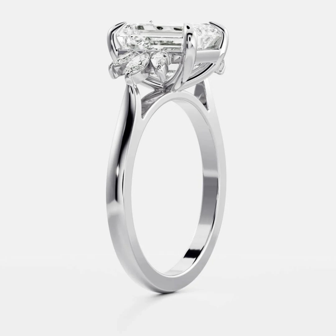 2.0CT Emerald Cut Lab Grown Diamond Cluster Engagement Ring