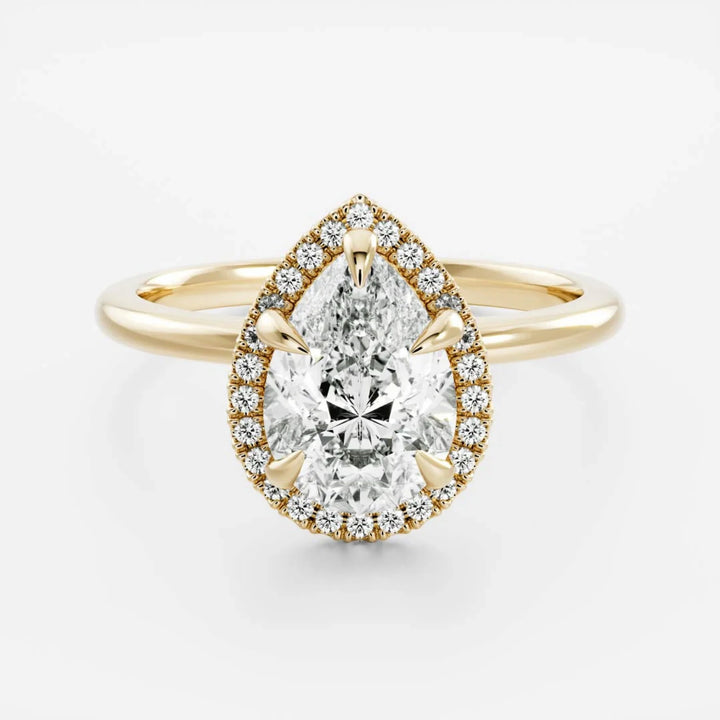 1.0CT Pear Cut Lab Grown Diamond Halo Solitaire Engagement Ring