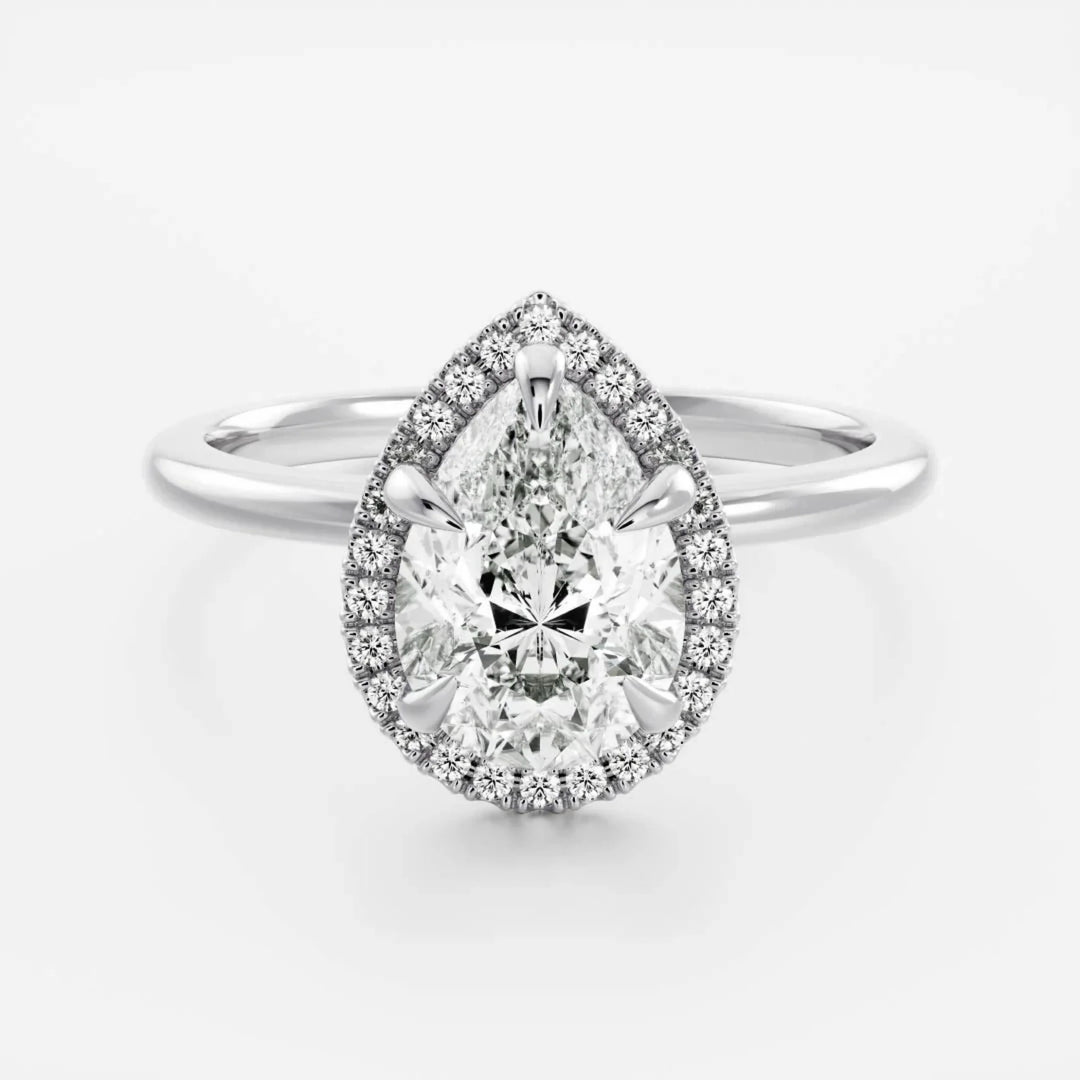 1.0CT Pear Cut Lab Grown Diamond Halo Solitaire Engagement Ring