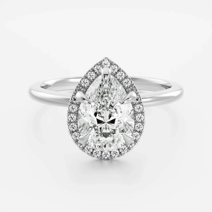1.0CT Pear Cut Lab Grown Diamond Halo Solitaire Engagement Ring