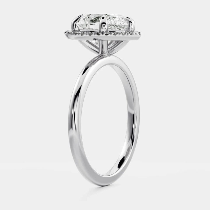 1.0CT Pear Cut Lab Grown Diamond Halo Solitaire Engagement Ring