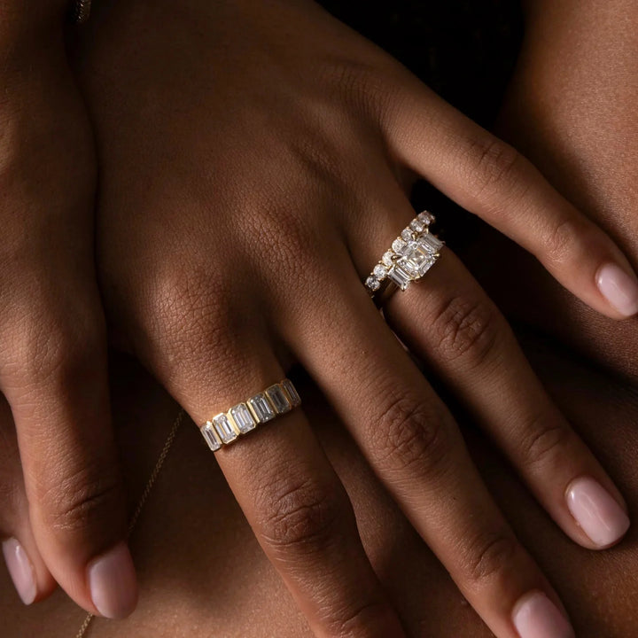 1.50CT Asscher Cut Lab Grown Diamond Three Stone Engagement Rings