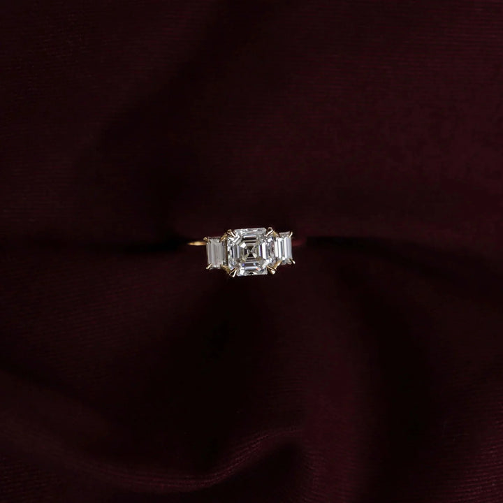 1.50CT Asscher Cut Lab Grown Diamond Three Stone Engagement Rings