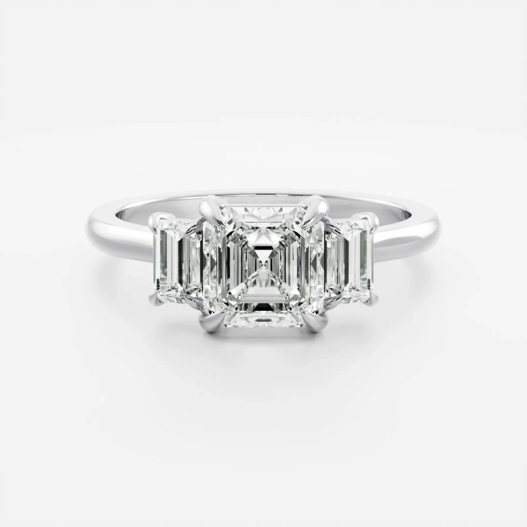 1.50CT Asscher Cut Lab Grown Diamond Three Stone Engagement Rings