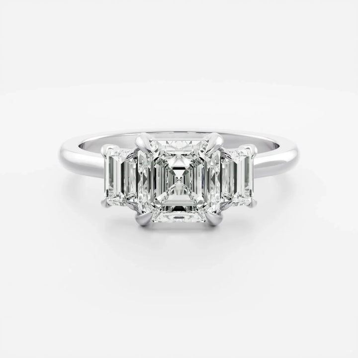 1.50CT Asscher Cut Lab Grown Diamond Three Stone Engagement Rings