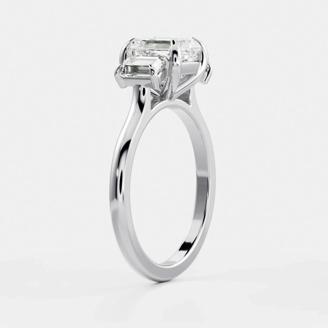 1.50CT Asscher Cut Lab Grown Diamond Three Stone Engagement Rings