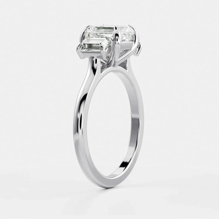 1.50CT Asscher Cut Lab Grown Diamond Three Stone Engagement Rings