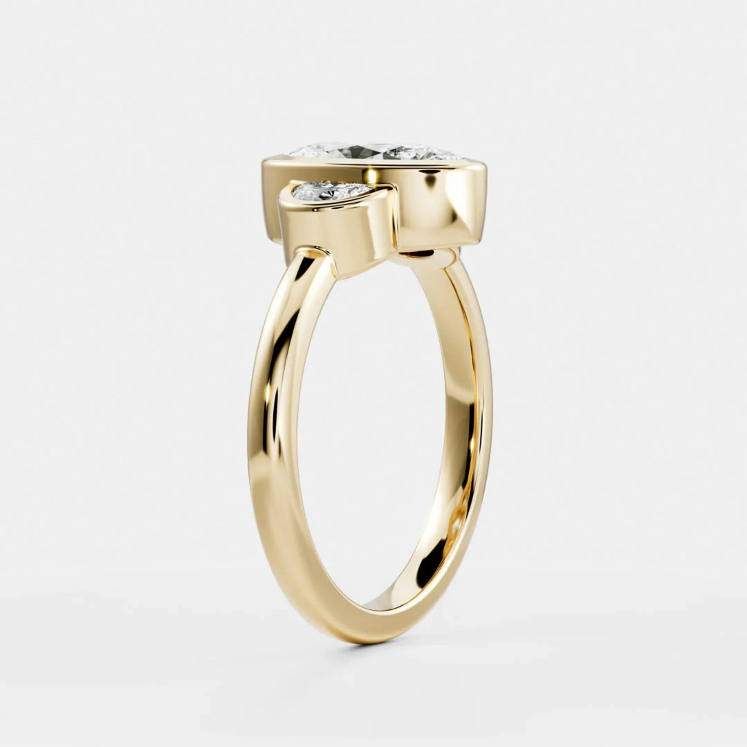 2.0CT Bezel Set Oval Cut Lab Grown Diamond Three Stone Engagement Rings