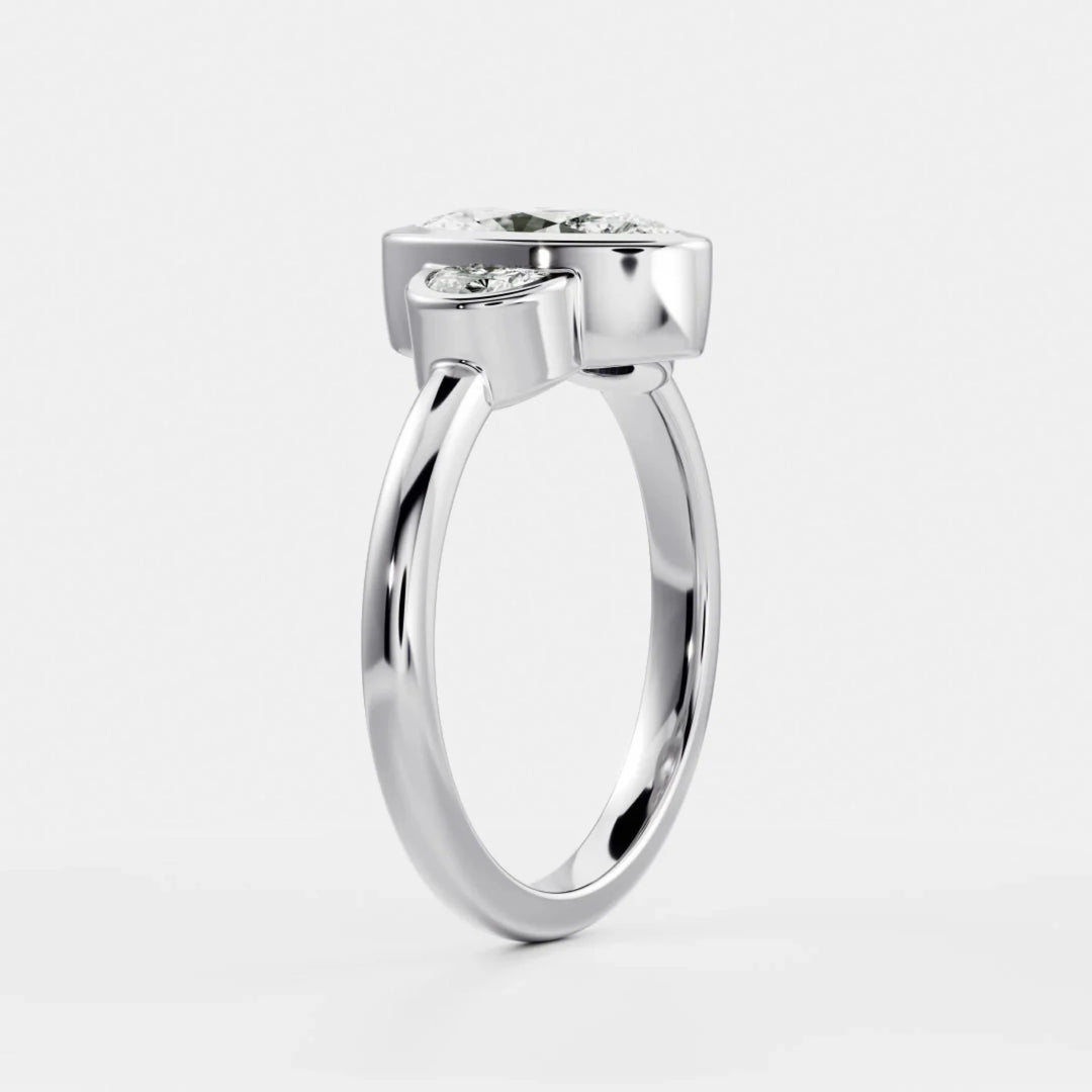 2.0CT Bezel Set Oval Cut Lab Grown Diamond Three Stone Engagement Rings