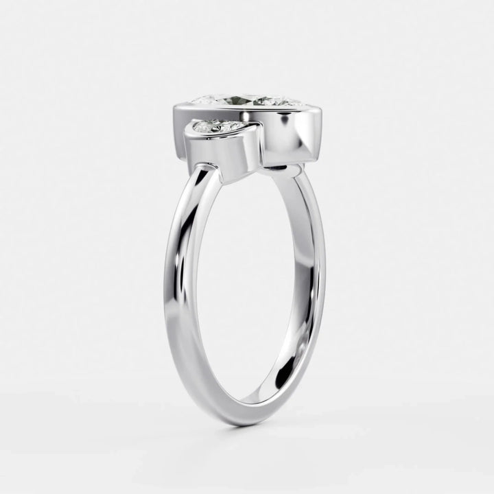 2.0CT Bezel Set Oval Cut Lab Grown Diamond Three Stone Engagement Rings