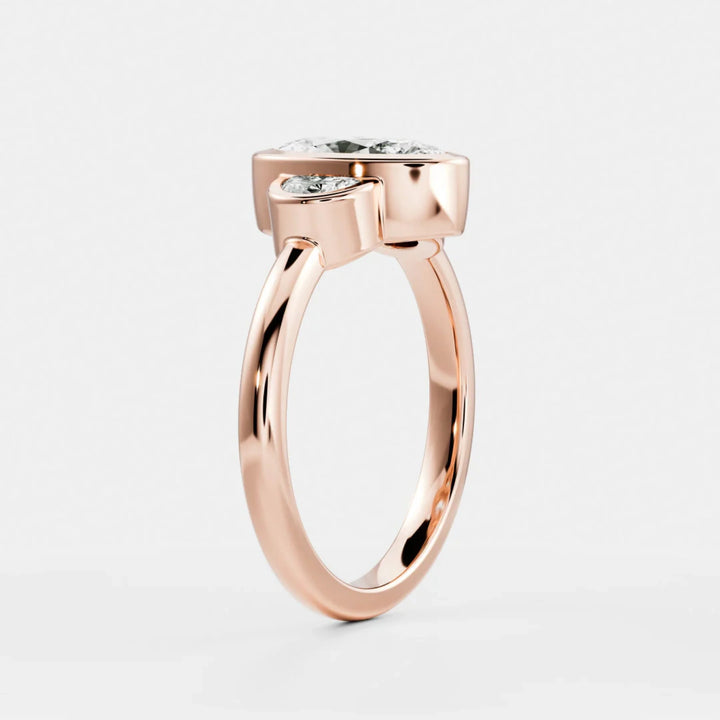 2.0CT Bezel Set Oval Cut Lab Grown Diamond Three Stone Engagement Rings