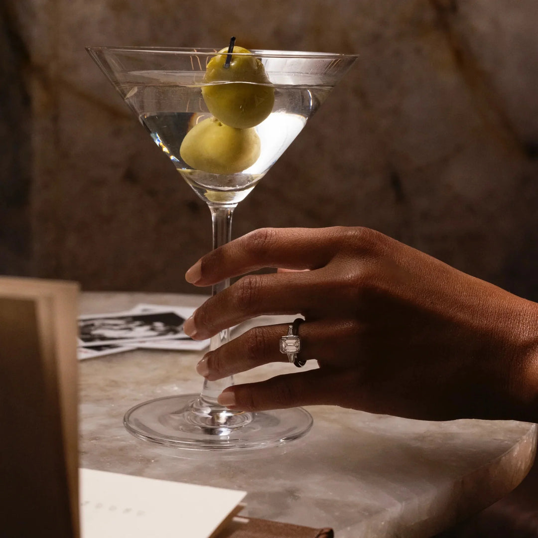 1.50CT Bezel Set Emerald Cut Lab Grown Diamond Three Stone Engagement Rings