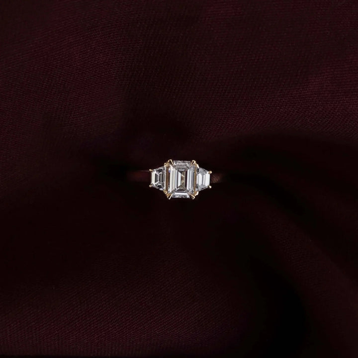 1.50CT Emerald Cut IGI Certified CVD Diamond Three Stone Engagement Rings
